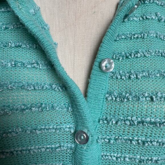 60s Vintage Mid Century Seafoam Knit Collared Cardigan - Picture 5 of 9